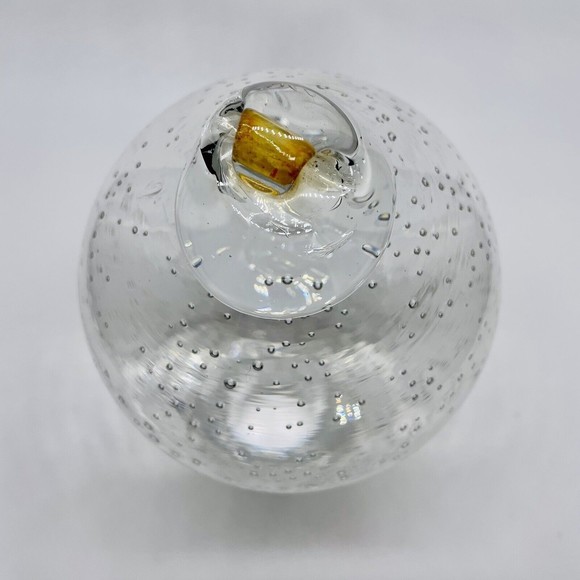 Rare Hand Blown Bubble Abstract Art Glass Clear and Gold Decor 7” - Picture 3 of 5